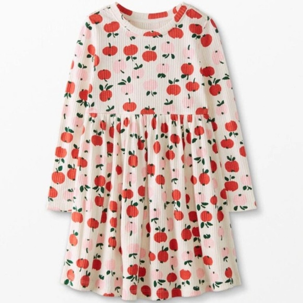 HANNA ANDERSSON Apple of My Eye Ribbed Apple Long Sleeve Dress Size 3T